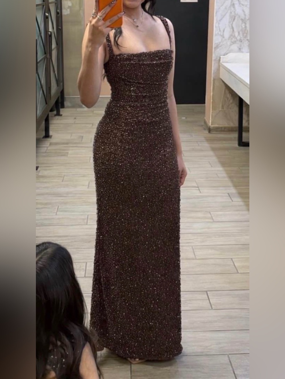 Sparkle Brown Sleeveless Evening Gown